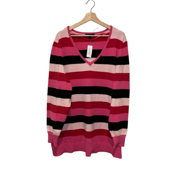 NWT Lane Bryant Pink Striped Pullover V-neck Long Tunic Women's Plus Size 22/24 - Picture 1 of 11